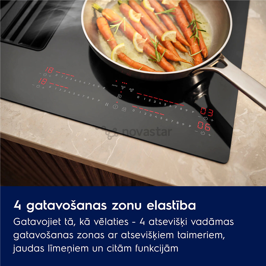 Electrolux 600 Series, plotis 80 cm, juoda - Įmontuojama indukcinė kaitlentė su gartraukiu
