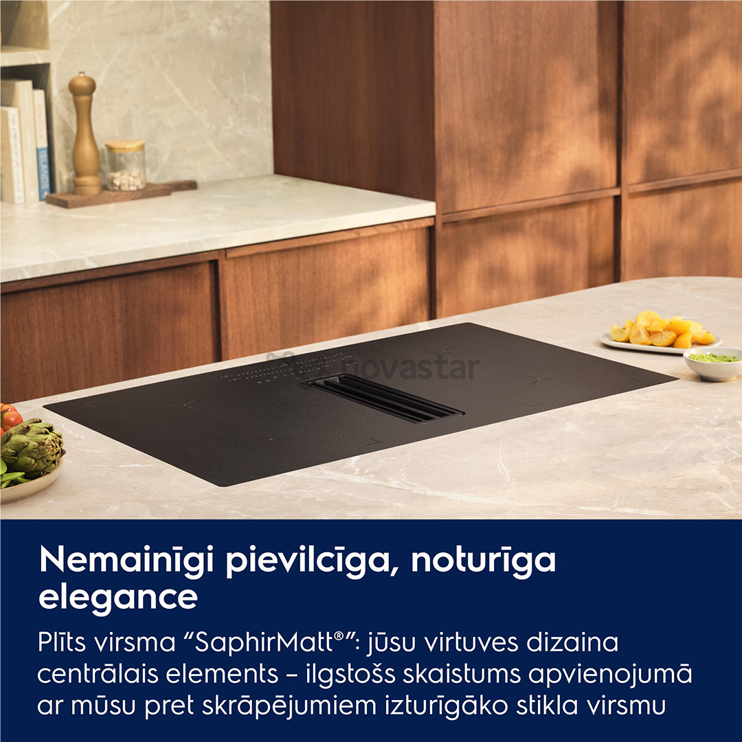 Electrolux 600 Series, plotis 80 cm, juoda - Įmontuojama indukcinė kaitlentė su gartraukiu