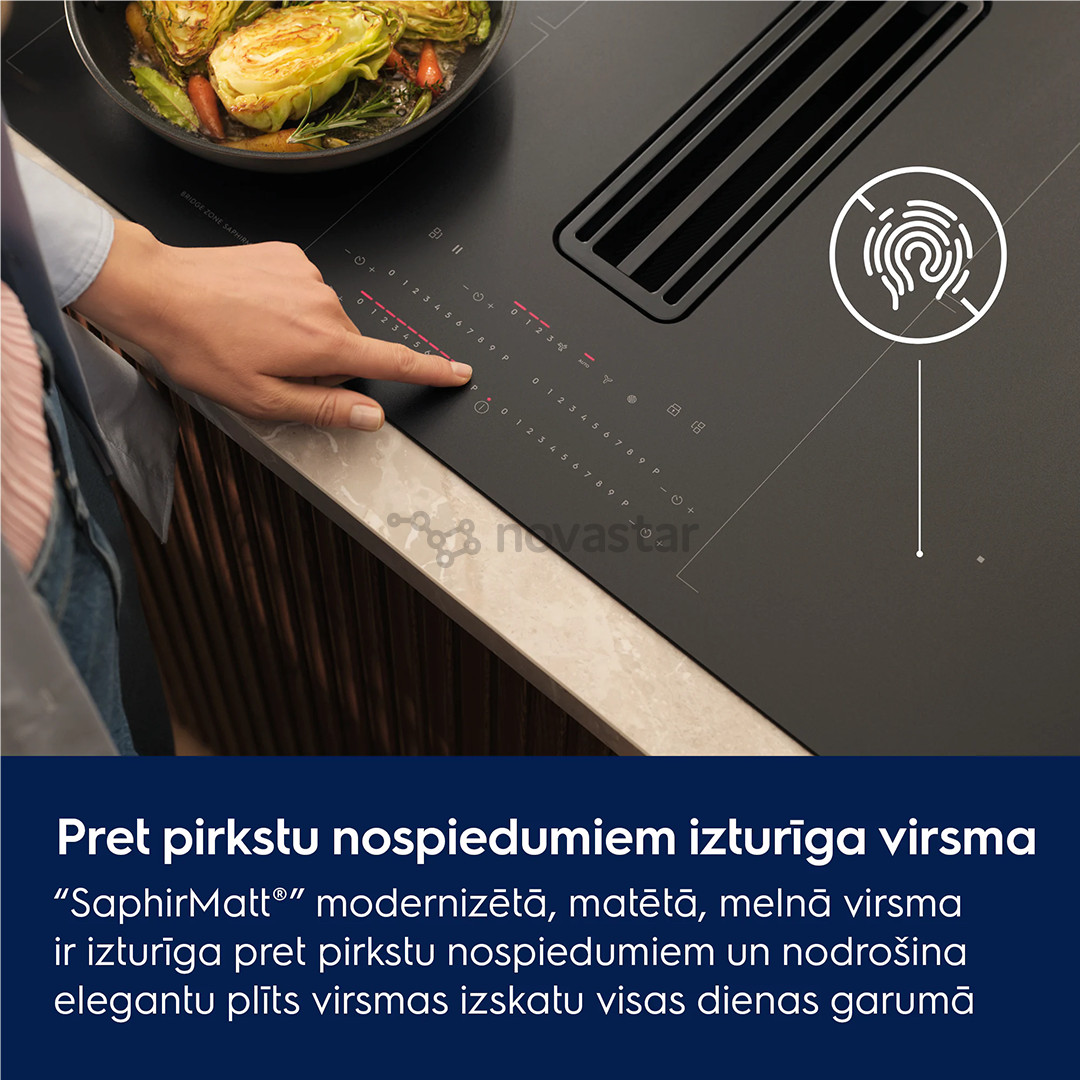 Electrolux 600 Series, plotis 80 cm, juoda - Įmontuojama indukcinė kaitlentė su gartraukiu