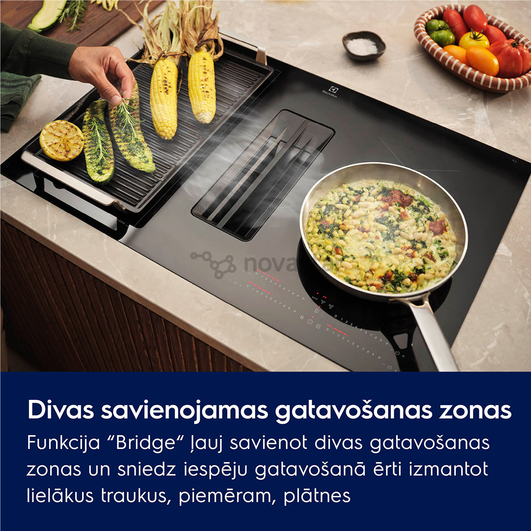 Electrolux 600 Series, plotis 80 cm, juoda - Įmontuojama indukcinė kaitlentė su gartraukiu