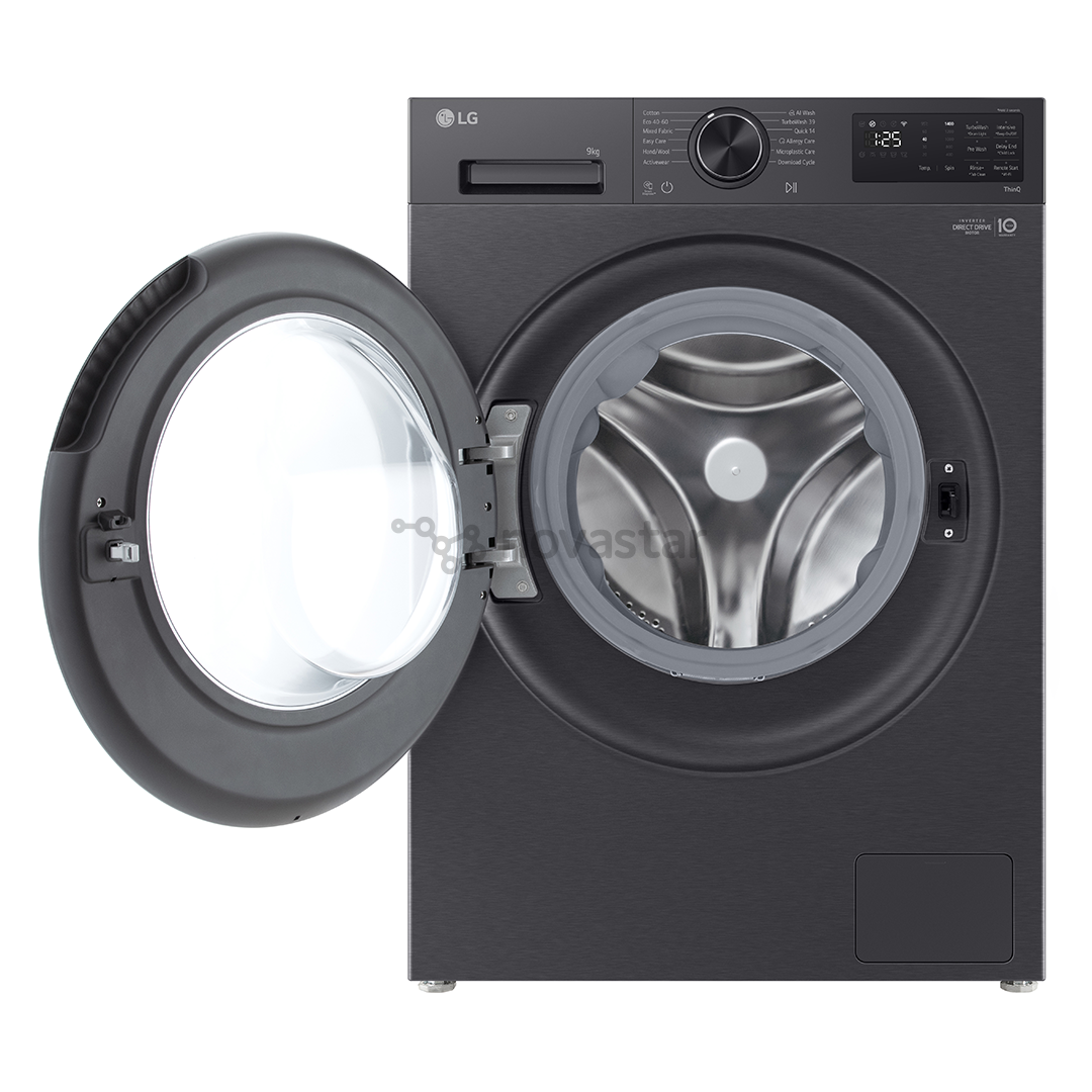 LG, 9 kg, depth 47.5 cm, 1200 rpm, matte black - Front load washing machine