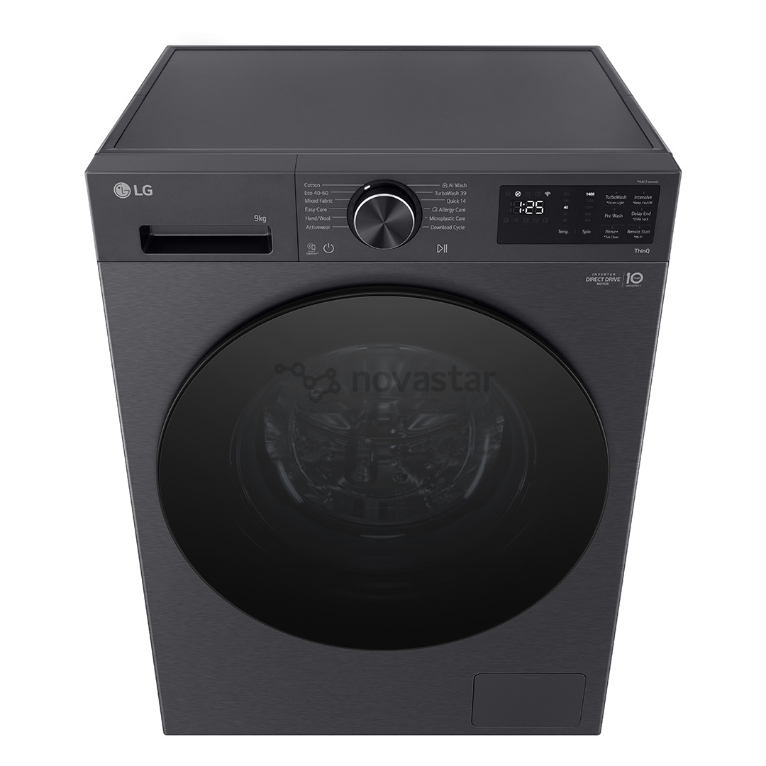 LG, 9 kg, depth 47.5 cm, 1200 rpm, matte black - Front load washing machine