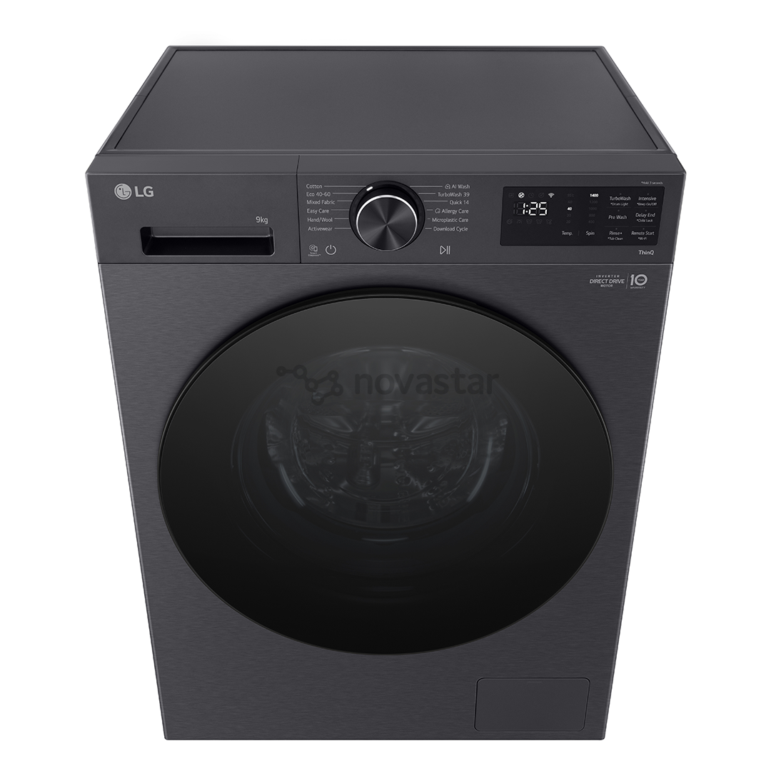 LG, 9 kg, depth 47.5 cm, 1200 rpm, matte black - Front load washing machine