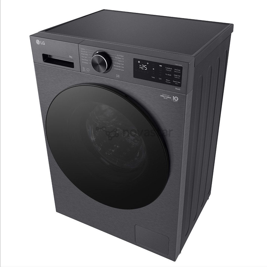 LG, 9 kg, depth 47.5 cm, 1200 rpm, matte black - Front load washing machine