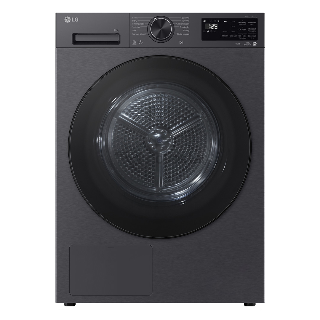 LG, Heat pump, 9 kg, depth 66 cm, matte black - Clothes dryer