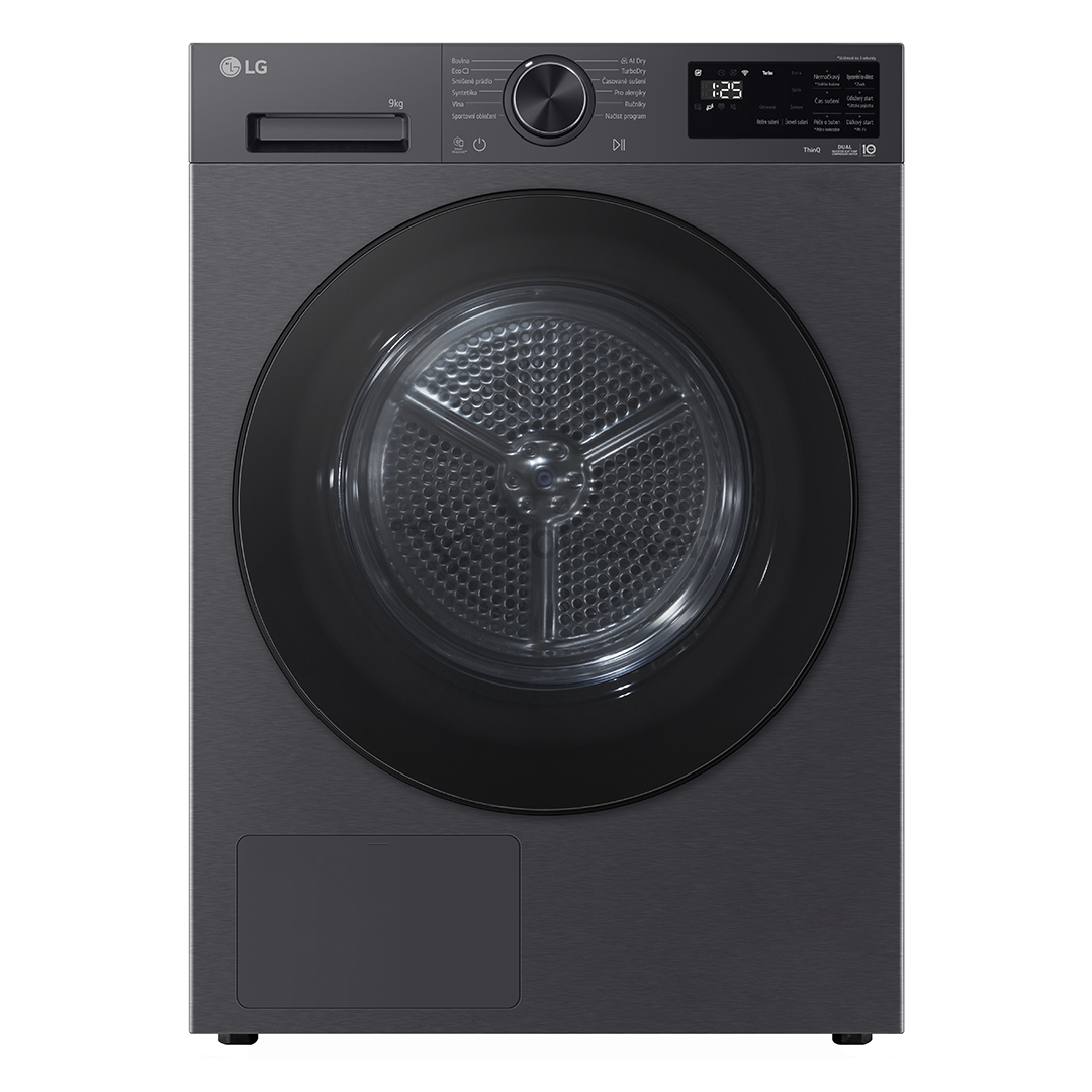 LG, Heat pump, 9 kg, depth 66 cm, matte black - Clothes dryer
