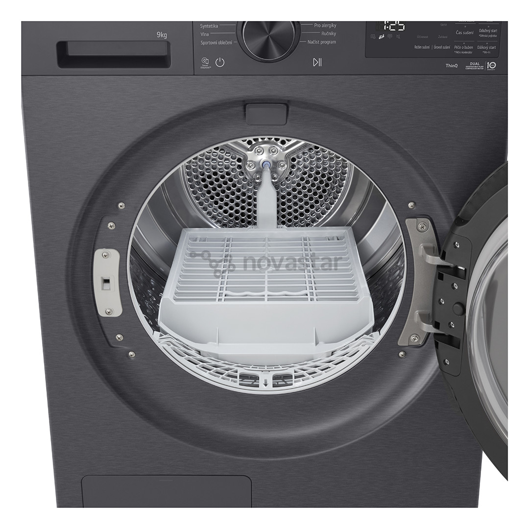 LG, Heat pump, 9 kg, depth 66 cm, matte black - Clothes dryer