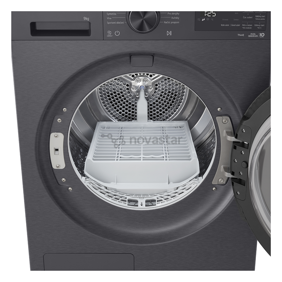 LG, Heat pump, 9 kg, depth 66 cm, matte black - Clothes dryer