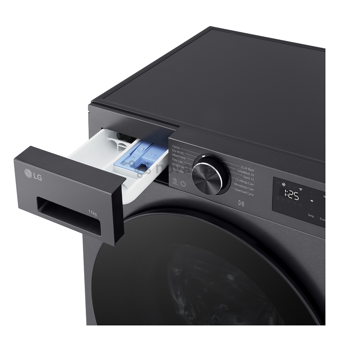 LG, 11 кг, глубина 57 см, 1400 об/мин, матовый черный - Стиральная машина с передней загрузкой