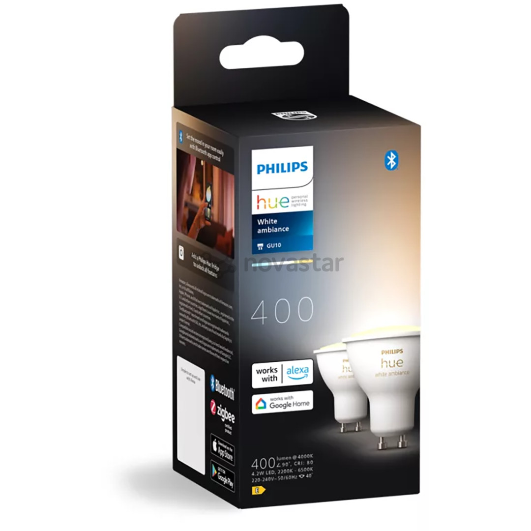 Philips Hue White Ambiance, GU10, 2 vnt., baltos - Išmaniosios lemputės
