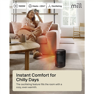 Mill, 1500 W, juodas - Keramikinis ventiliatorius-šildytuvas