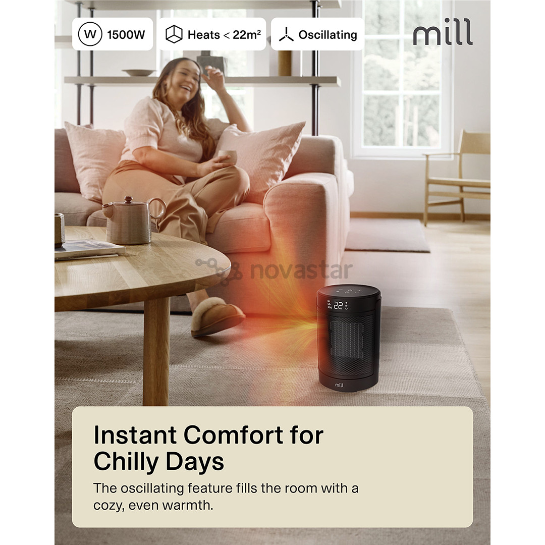 Mill, 1500 W, juodas - Keramikinis ventiliatorius-šildytuvas