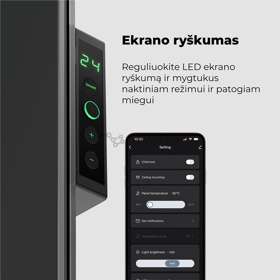 Aeno, 700 W, juodas - Išmanus elektrinis šildytuvas