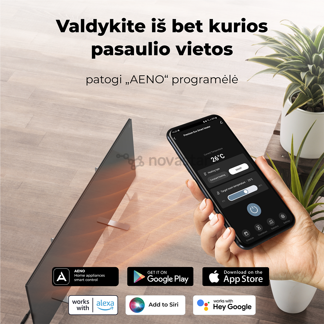 Aeno, 700 W, juodas - Išmanus elektrinis šildytuvas