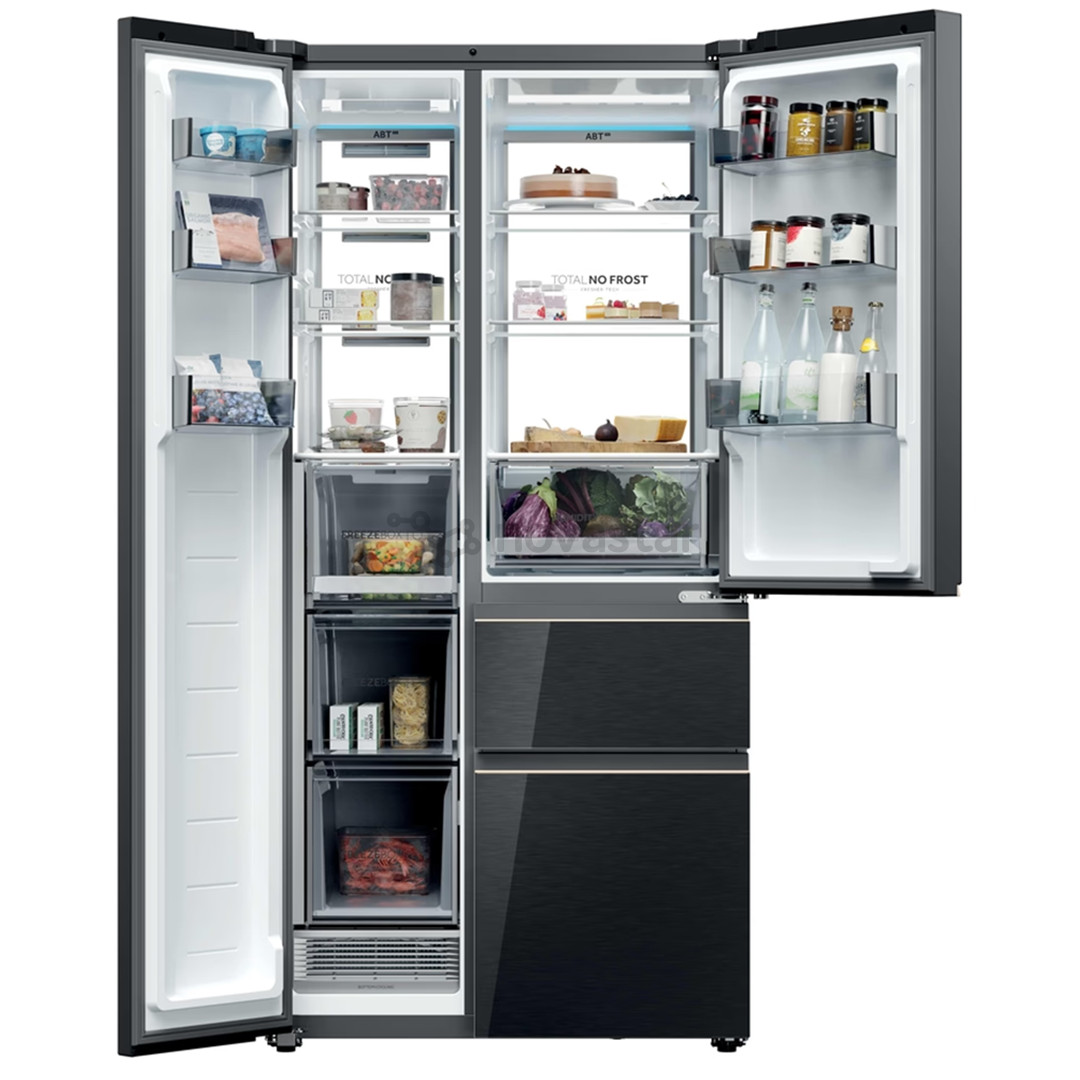 Haier S+ 4D 7, No Frost, 601 L, aukštis 190 cm, juodas - SBS Šaldytuvas