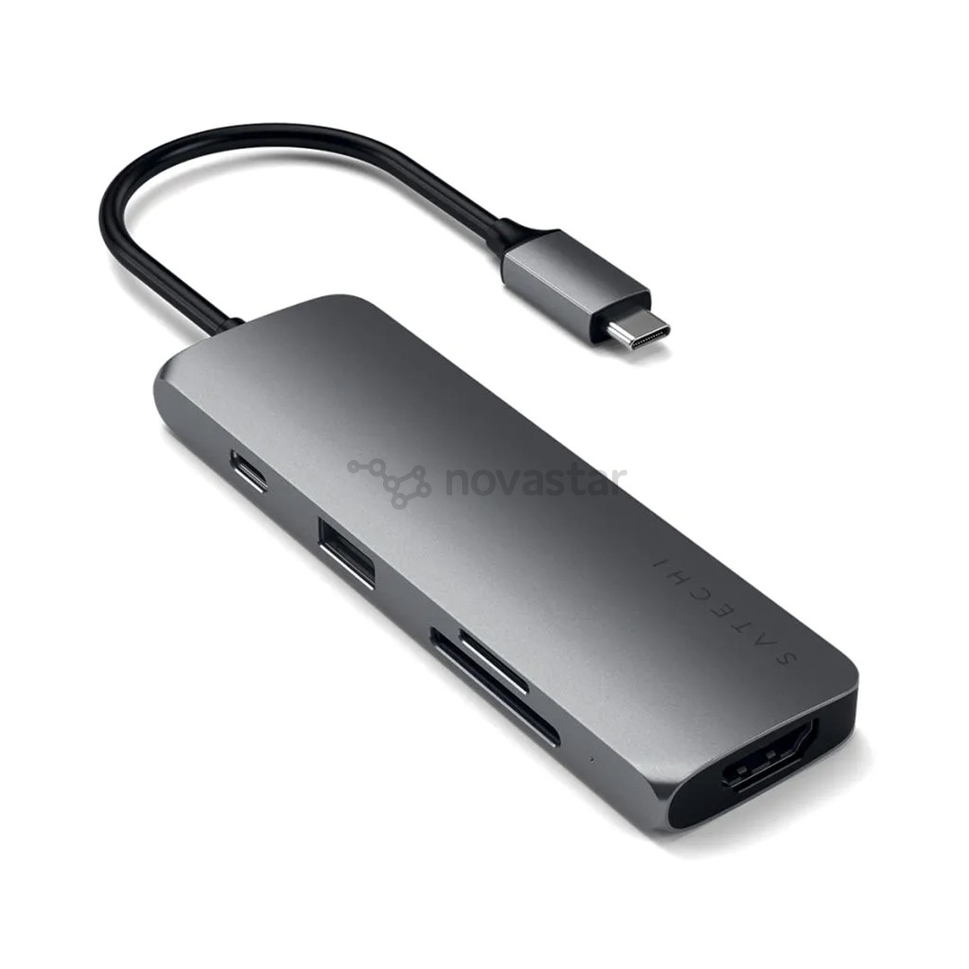 Satechi USB-C Multiport Pro Adapter, USB-A, USB-C, HDMI, SD, microSD, pilkas - Adapteris