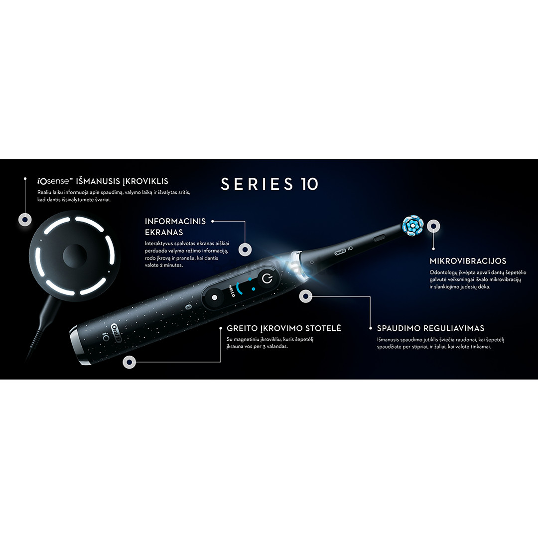 Braun Oral-B iO 10, Gold Edition, juodas/aukso spalvos - Elektrinis dantų šepetėlis