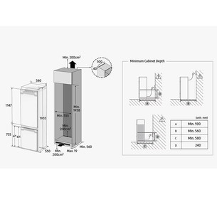 Samsung, NoFrost, 298 L, aukštis 194 cm - Įmontuojamas šaldytuvas