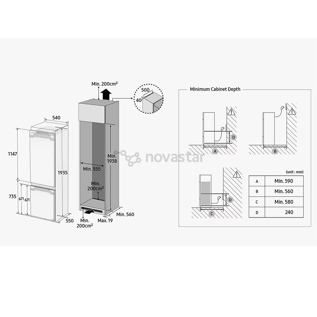 Samsung, NoFrost, 298 L, aukštis 194 cm - Įmontuojamas šaldytuvas