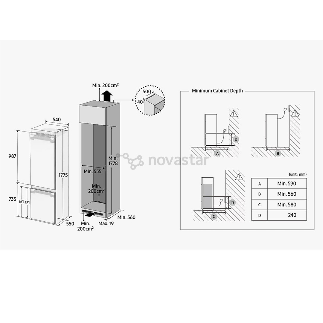 Samsung, NoFrost, 264 l, aukštis 178 cm - Įmontuojamas šaldytuvas