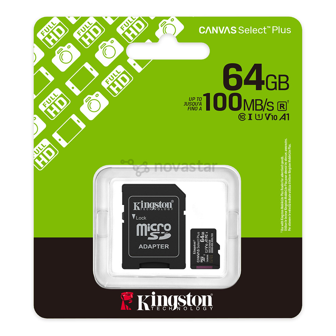 Kingston Canvas Select Plus, UHS-I, microSD, 64 GB, juoda - Atminties kortelė