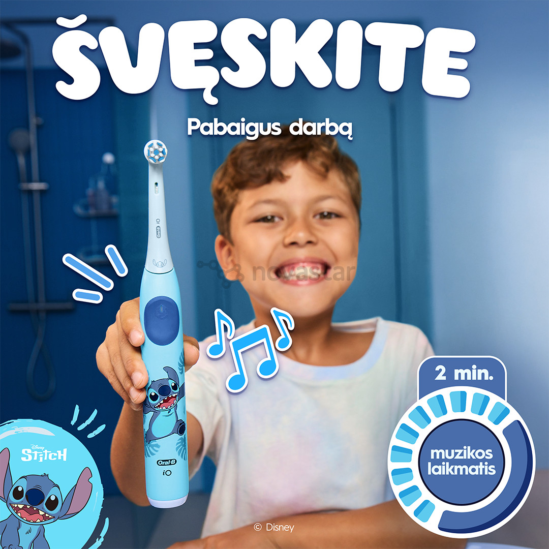 Braun Oral-B iO Kids, Disney, Stitch, голубой - Электрическая зубная щетка + футляр