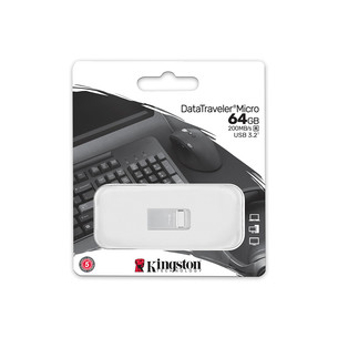 Kingston DataTraveler Micro, 64 GB, sidabro spalvos - USB atmintinė