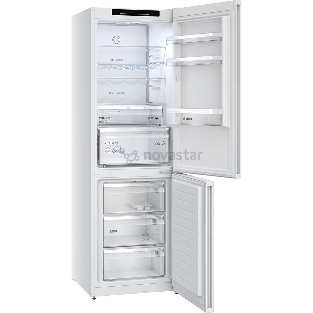 Bosch, Series 4, NoFrost, 321 L, aukštis 186 cm, baltas - Šaldytuvas