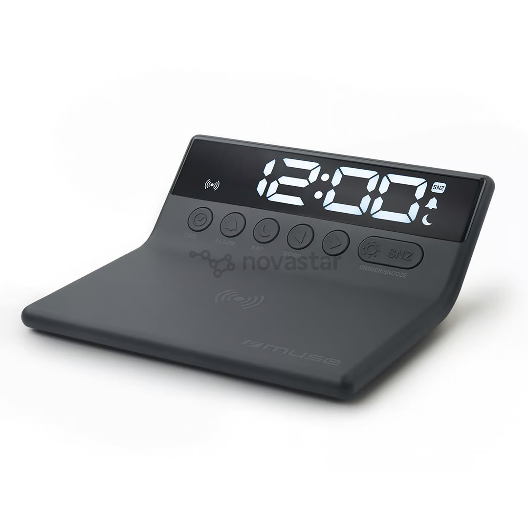 Muse M-168 WI, black - Wireless charger with alarm clock