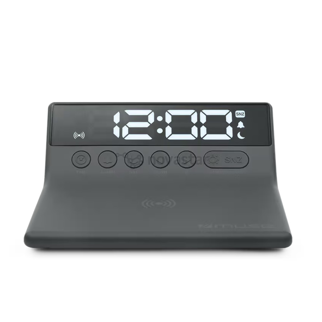 Muse M-168 WI, black - Wireless charger with alarm clock
