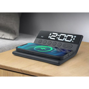 Muse M-168 WI, black - Wireless charger with alarm clock