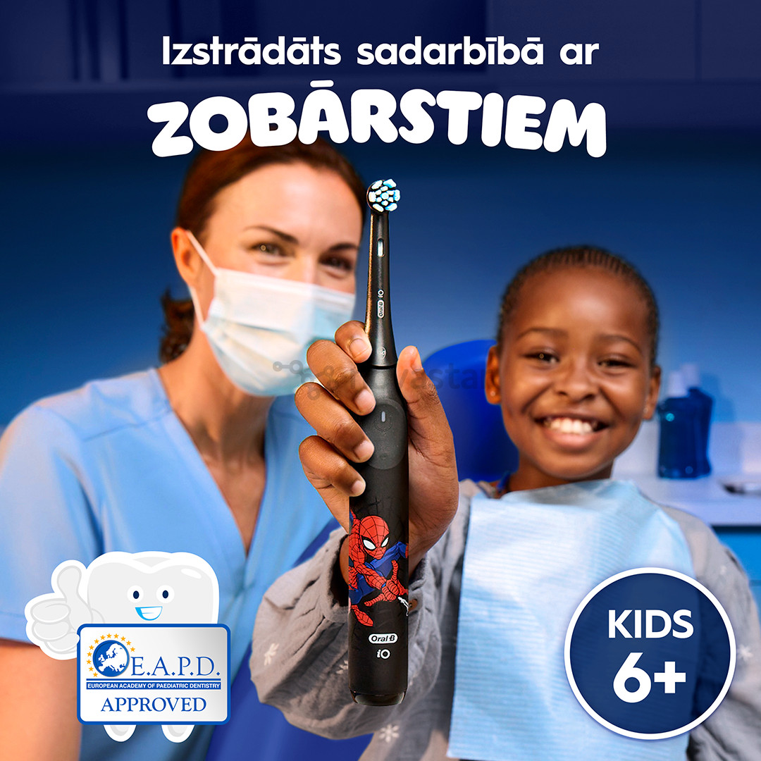 Braun Oral-B iO Kids, Marvel Spiderman, juodas - Elektrinis dantų šepetėlis + kelioninis dėklas