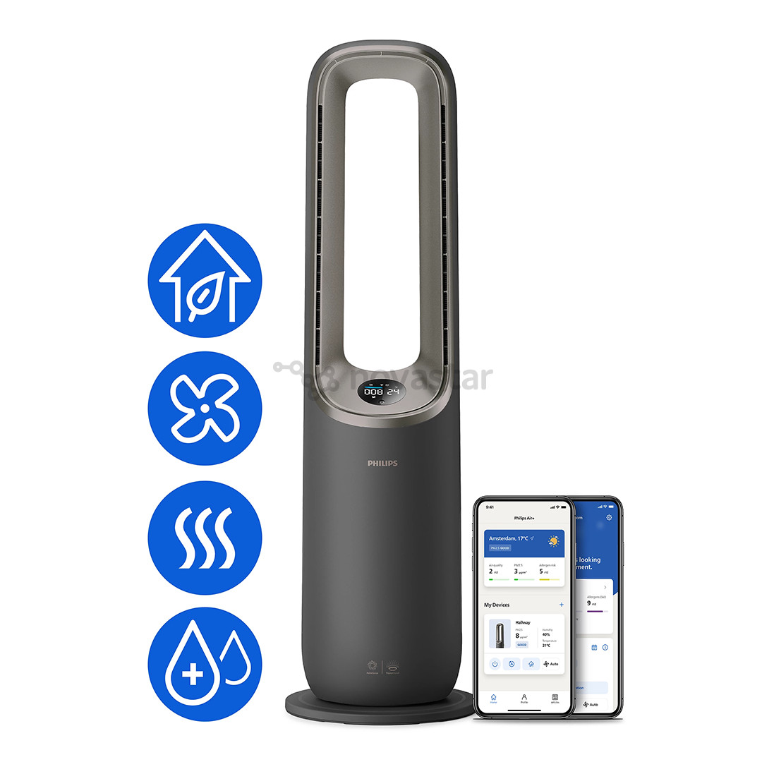 Philips Air Performer 9000 Series, 4 viename, 2200 W, pilkas – Oro valytuvas, ventiliatorius, šildytuvas ir drėkintuvas