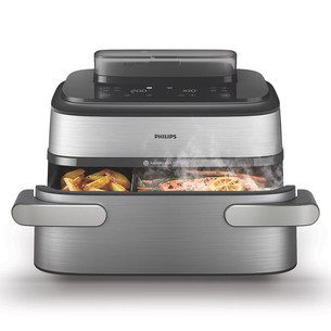 Philips 5000 Series, 9,5 l, 2750 W, garų funkcija, sidabro spalvos/juoda - Karšto oro gruzdintuvė NA565/02