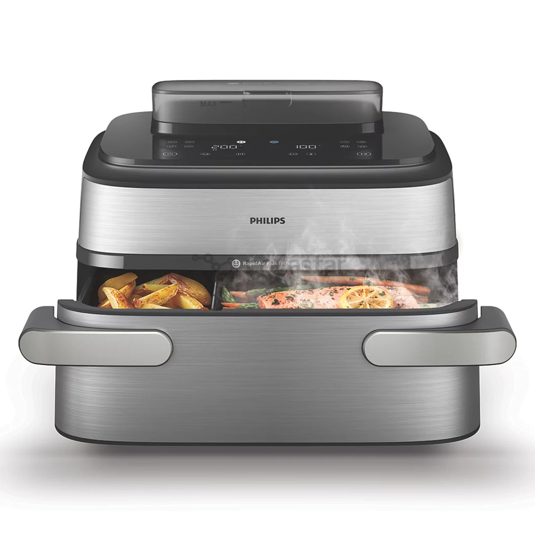 Philips 5000 Series, 9,5 l, 2750 W, garų funkcija, sidabro spalvos/juoda - Karšto oro gruzdintuvė