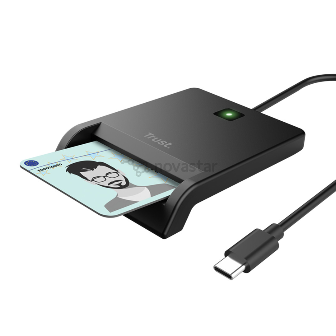 Trust Primo Smart ID Card Reader, USB-C, USB-A, juodas - Išmanusis kortelių skaitytuvas