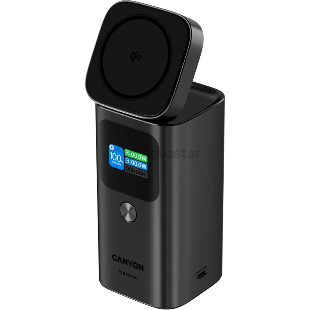 Canyon OnPower 150, 15 000 mAh, USB-A, USB-C, Qi2, dark gray - Power bank