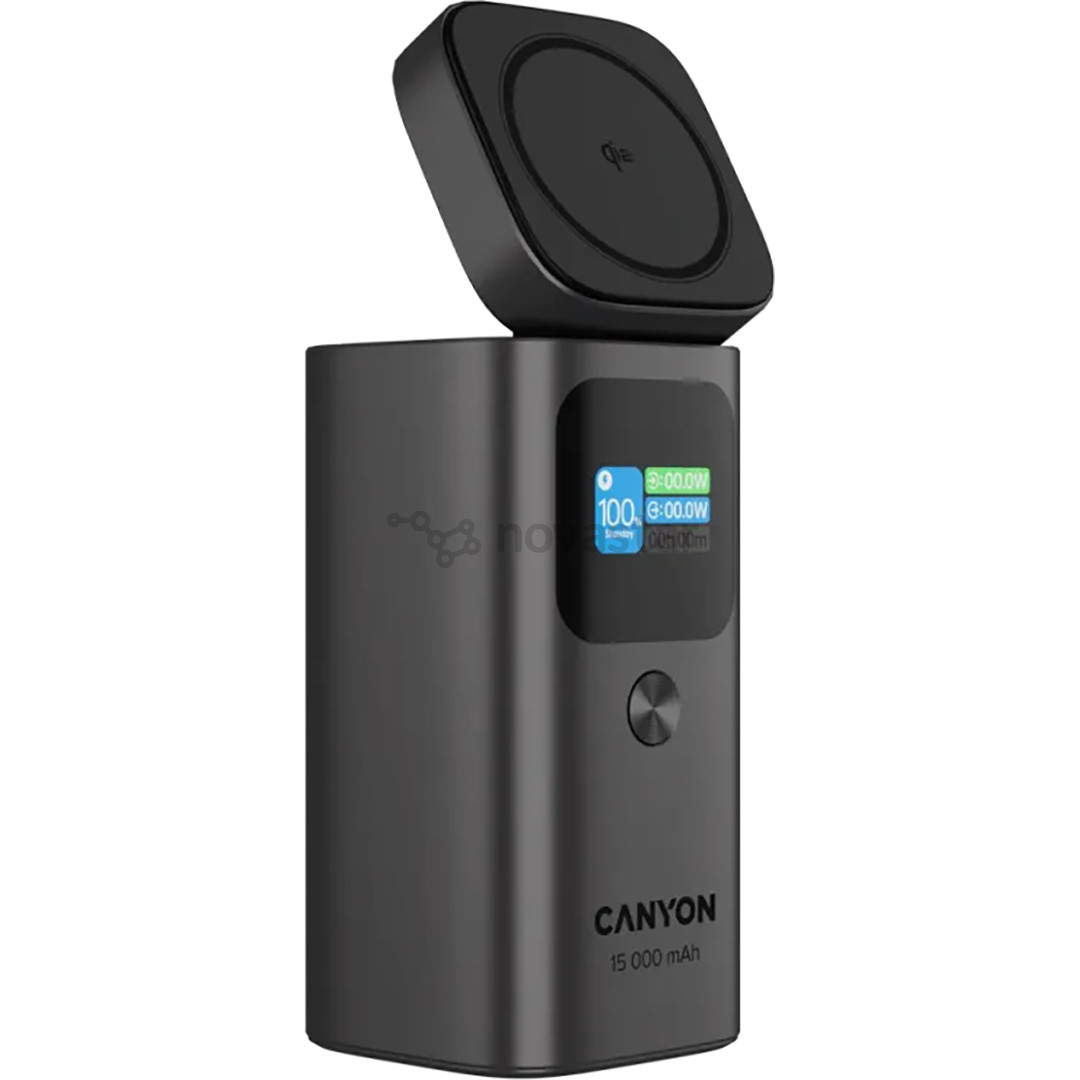 Canyon OnPower 150, 15 000 mAh, USB-A, USB-C, Qi2, dark gray - Power bank