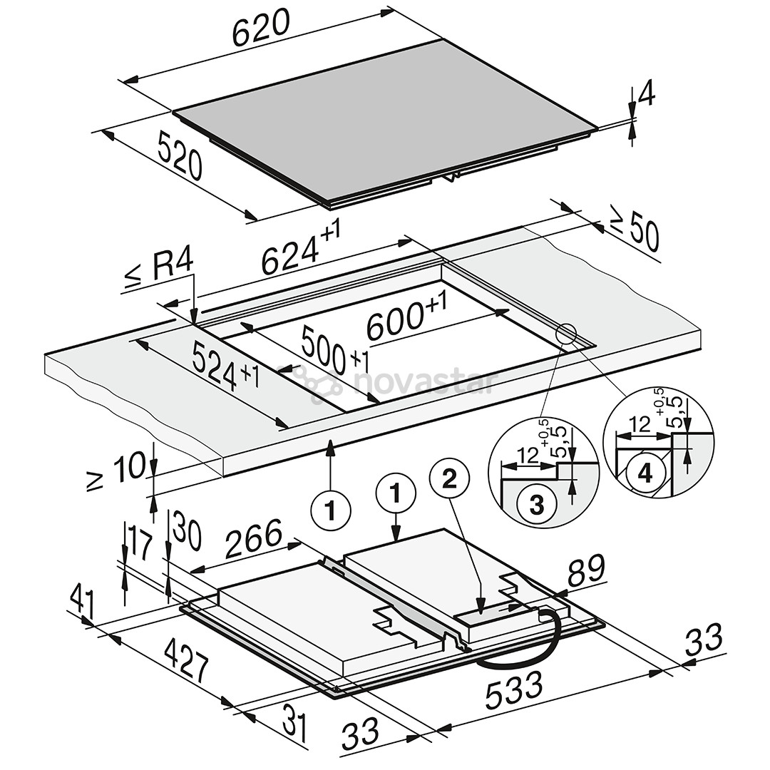 Miele, width 62 cm, black - Built-in induction hob
