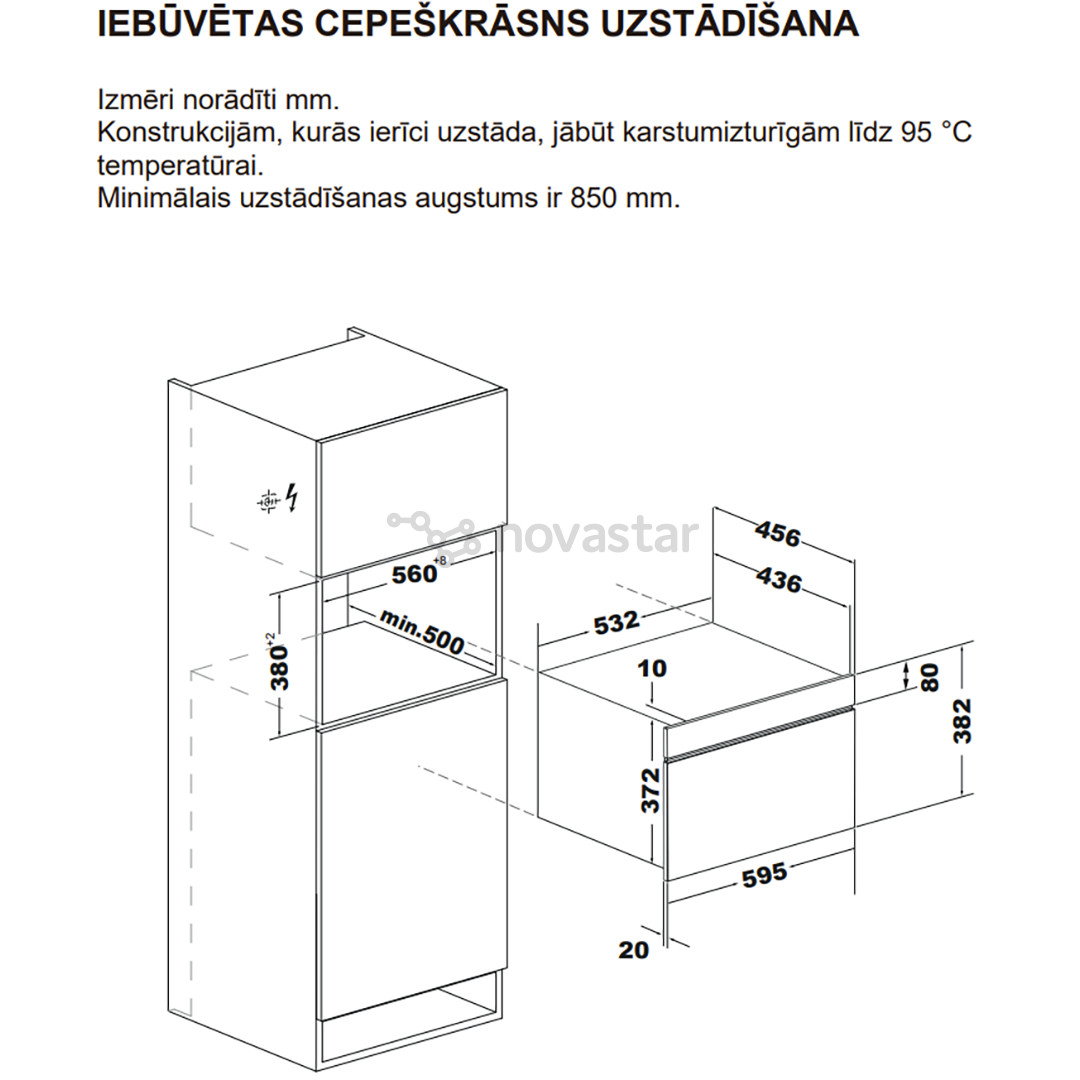 Hisense Hi6, 34 L, 900 W, juoda - Įmontuojama mikrobangų krosnelė su griliu
