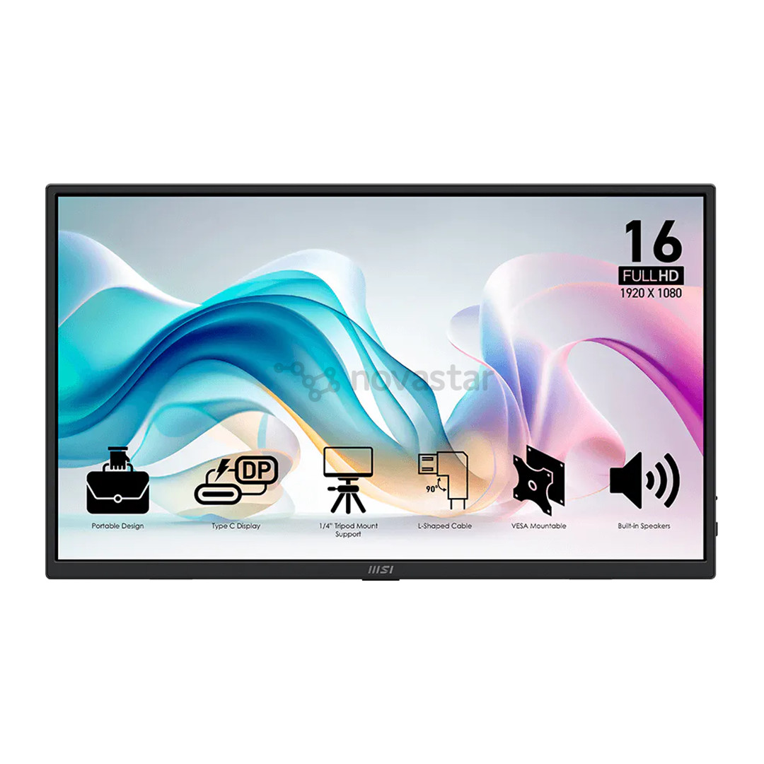 MSI PRO MP165 E6, 16'', USB-C, черный - Портативный монитор 9S6-3PE50M-001