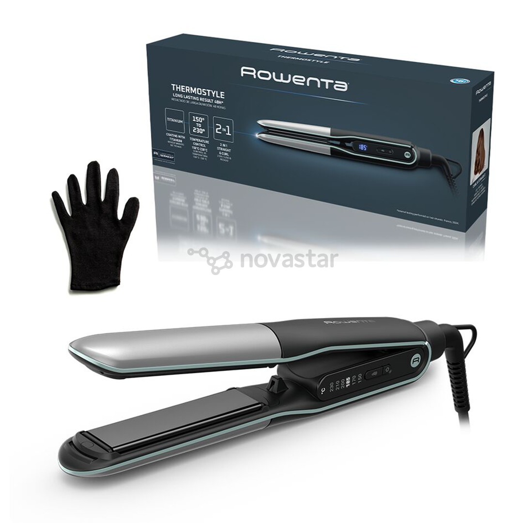 Rowenta Thermostyle 2-in-1, juodas/pilkas - Plaukų tiesintuvas