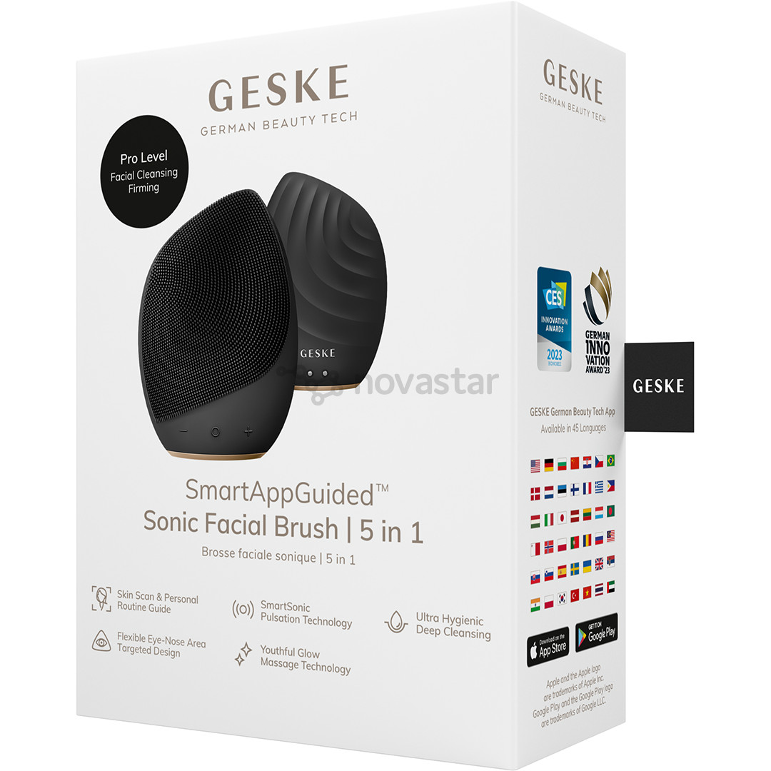 Geske Sonic Facial Brush | 5 in 1, pilkas - Veido odos priežiūros prietaisas FACE.BRUSH.E