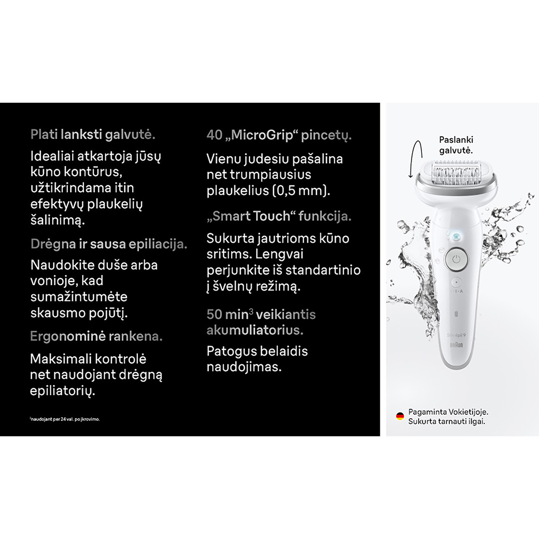 Braun Silk-epil 9, Wet & Dry, белый - Эпилятор
