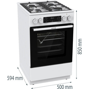 Gorenje, 70 L, plotis 50 cm, balta - Dujinė viryklė su elektrine orkaite