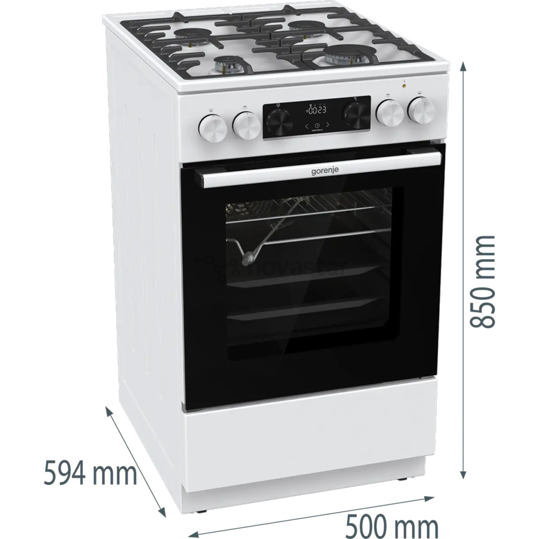 Gorenje, 70 L, plotis 50 cm, balta - Dujinė viryklė su elektrine orkaite