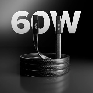 SBS Slim charging and data cable, 60 Вт, 1 м, USB-C, черный - Кабель