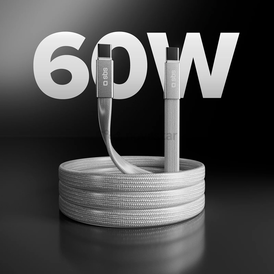 SBS Slim charging and data cable, 60 Вт, 1 м, USB-C, белый - Кабель