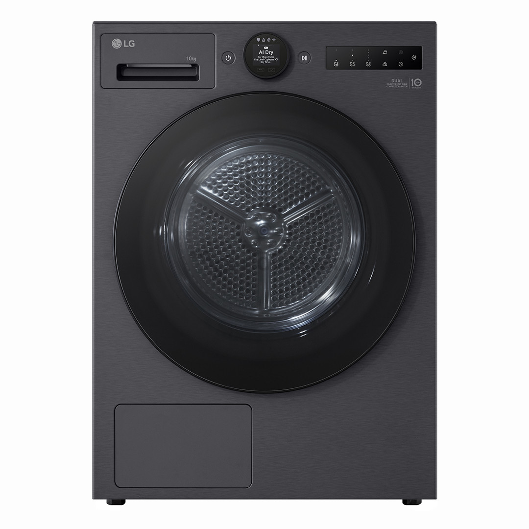LG, Heat pump, 10 kg, depth 66 cm, matte black - Clothes dryer RHX7010TBB.BEBQKCE