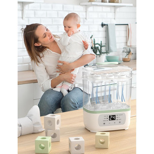 Momcozy, 8 viename, baltas/žalias - Kūdikių buteliukų garinis sterilizatorius